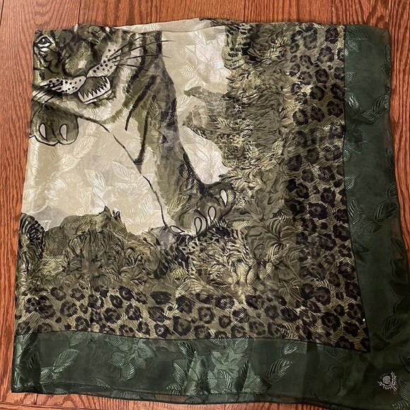 Fashion scarf TIGER animal jungle green large square semi sheer polyester - Picture 11 of 12